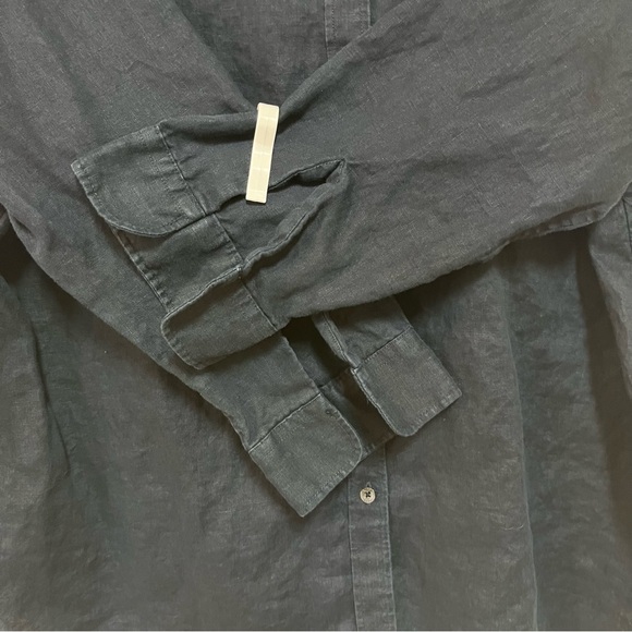 VNTG CHAPS Womens Large Navy Blue Linen Blouse ButtonDown 3/4 Sleeve Embroidered - Picture 4 of 5